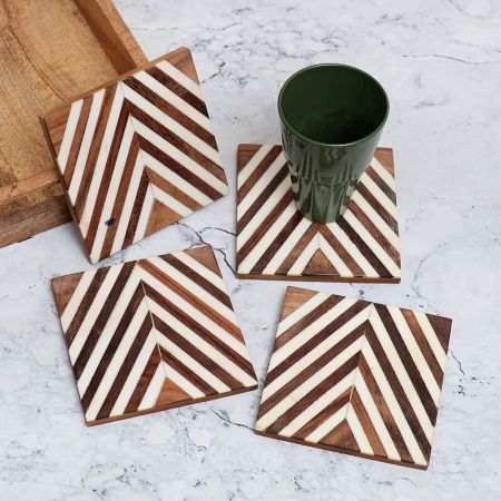 Handcrafted White & Brown Wooden Coasters in Set of 1